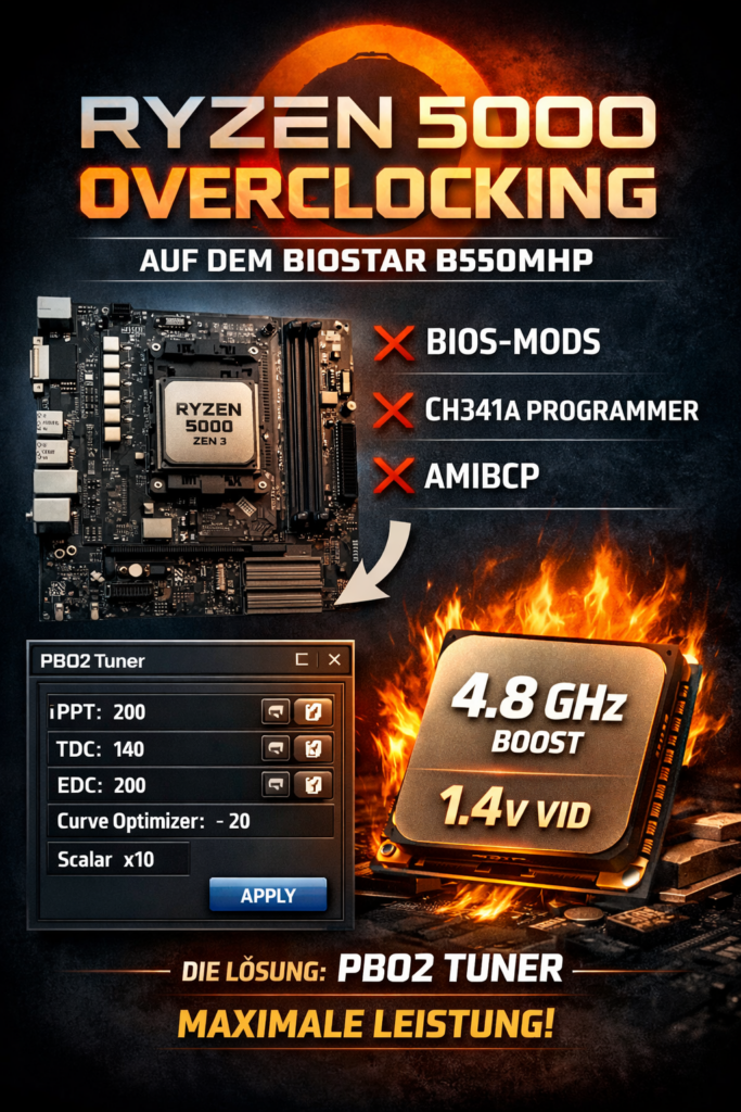 Ryzen 3000 und 5000 Overclocking auf Biostar B550MHP: BIOS-Mod gescheitert – PBO2 Tuner ist die Lösung (Zen 2 und Zen 3)