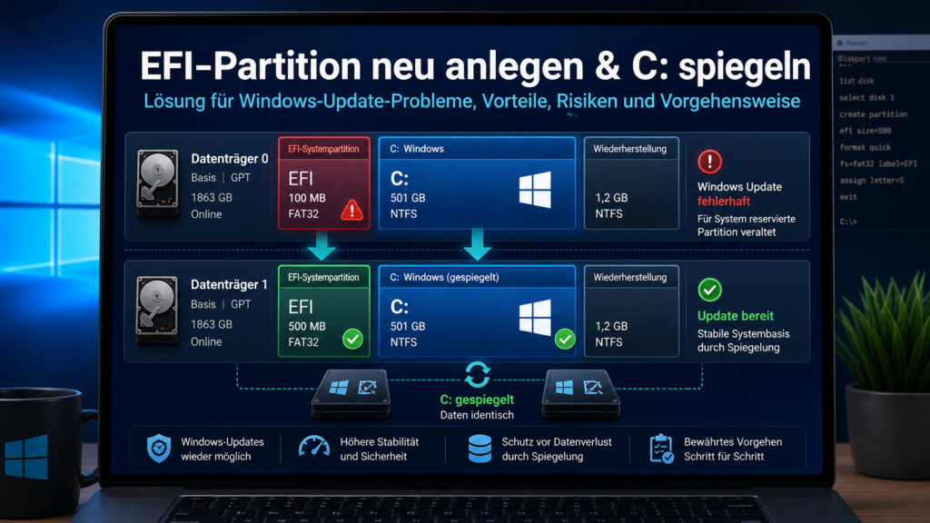 Windows 11 EFI-Partition neu anlegen und C: spiegeln – Lösung bei Update-Fehler 24H2