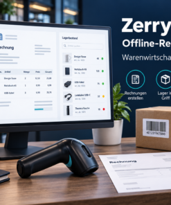 Zerry Faktura Offline-Rechnungsprogramm mit Warenwirtschaft, Barcode-Scanner und QR-Code – illustrative Softwareansicht